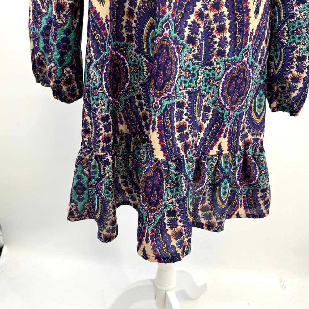 Earthbound Long Sleeve Midi Dress M Purple Paisley Y2K Tie Neck Babydoll Boho - Picture 5 of 9